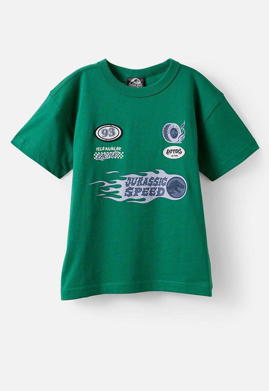 Cotton On - License Drop Shoulder Ss Tee - Lcn Uni Deep Mint/Jurassic Park Speed