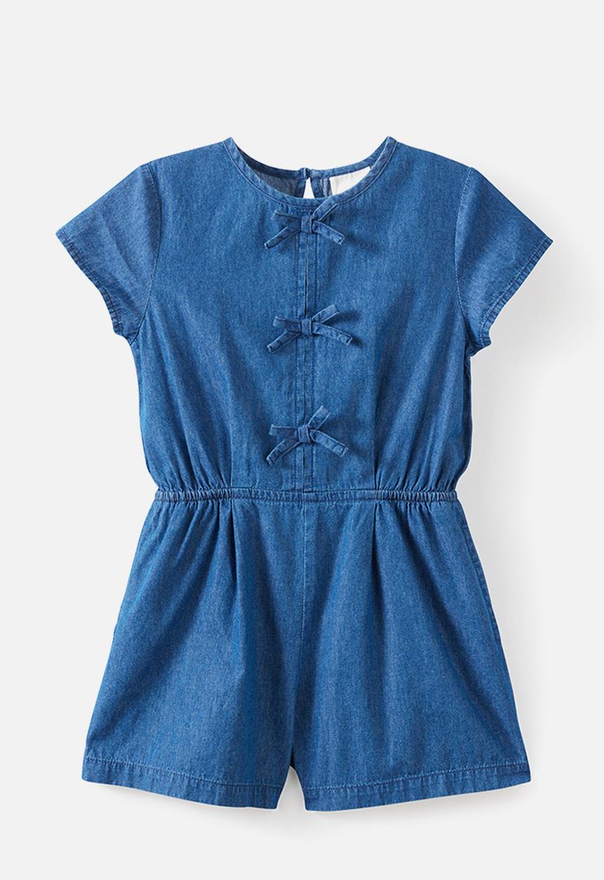 Cotton On - Woven Bow Playsuit - Mid Wash Blue
