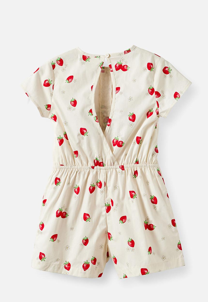 Cotton On - Woven Bow Playsuit - Vanilla/Strawberry Floral