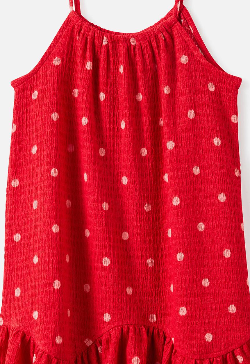 Cotton On - Hazel Scalloped Sleeveless Dress - Sunkissed/Varsity Red Spot