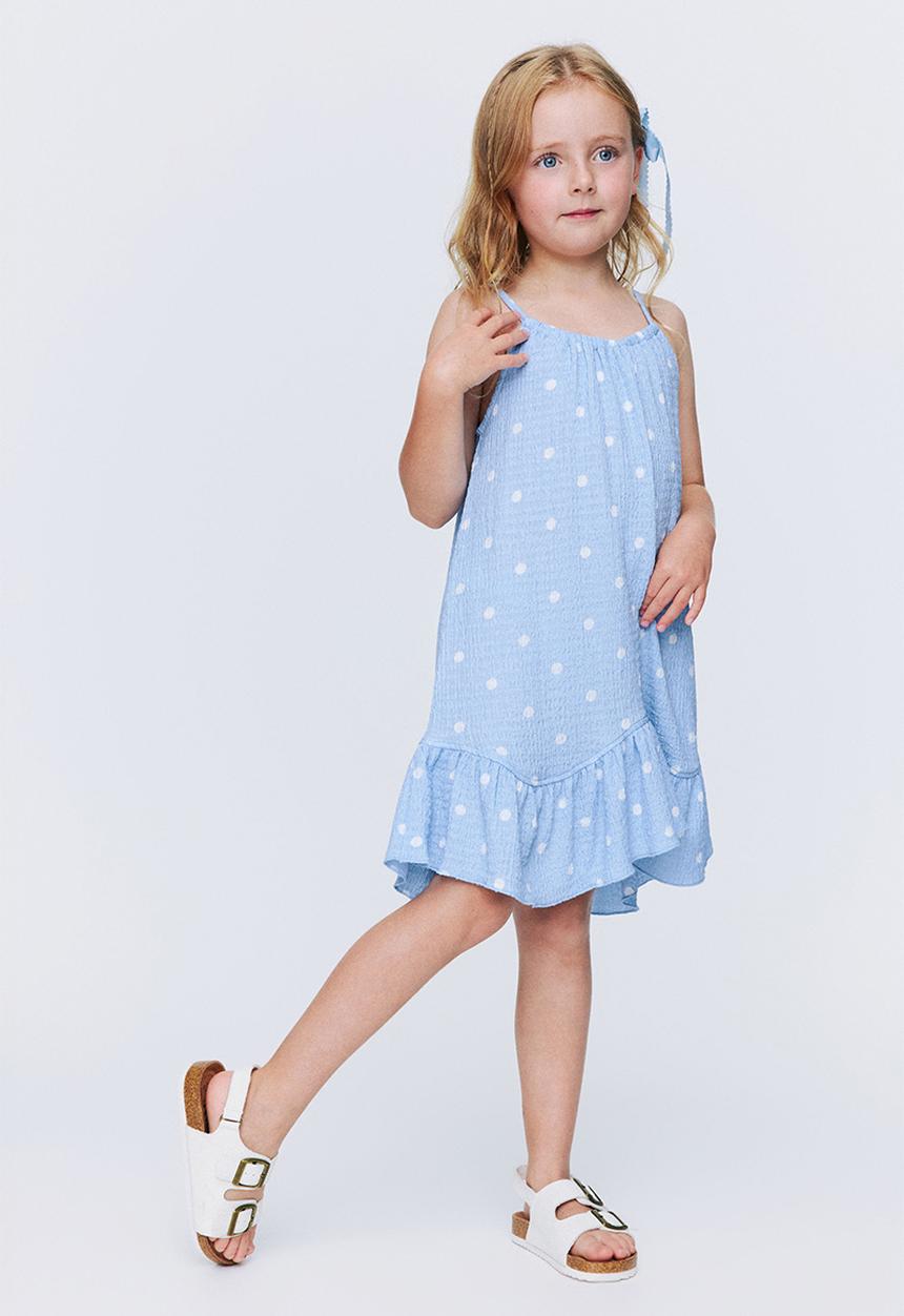 Cotton On - Hazel Scalloped Sleeveless Dress - Dawn Blue/White Spot