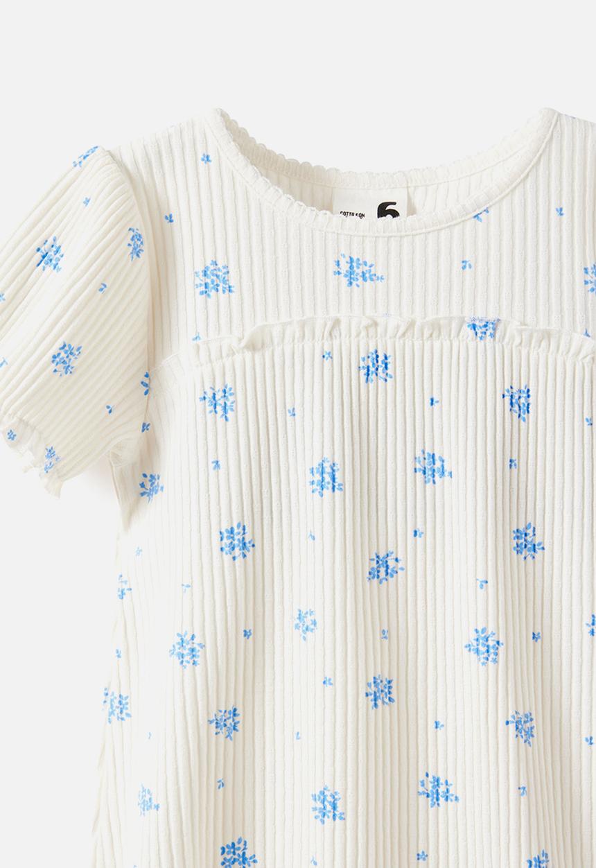 Cotton On - Posie Puff Sleeve Baby Tee - Vanilla/Floral Ditsy