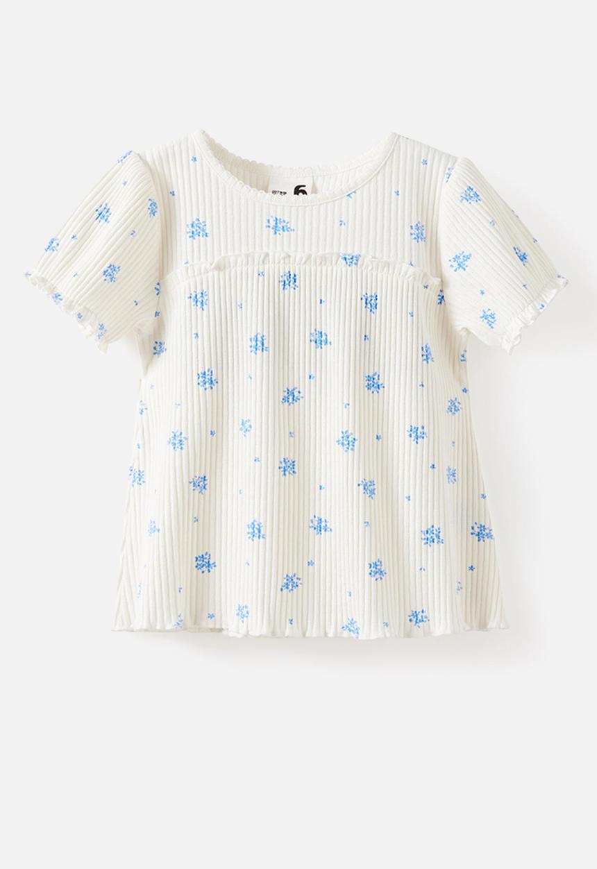 Cotton On - Posie Puff Sleeve Baby Tee - Vanilla/Floral Ditsy