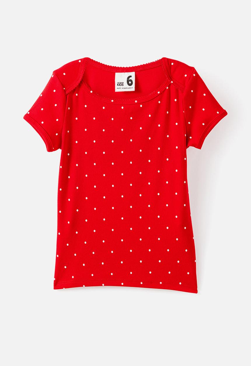 Cotton On - Raya Square Neck Tee - Varsity Red/Vanilla Spot