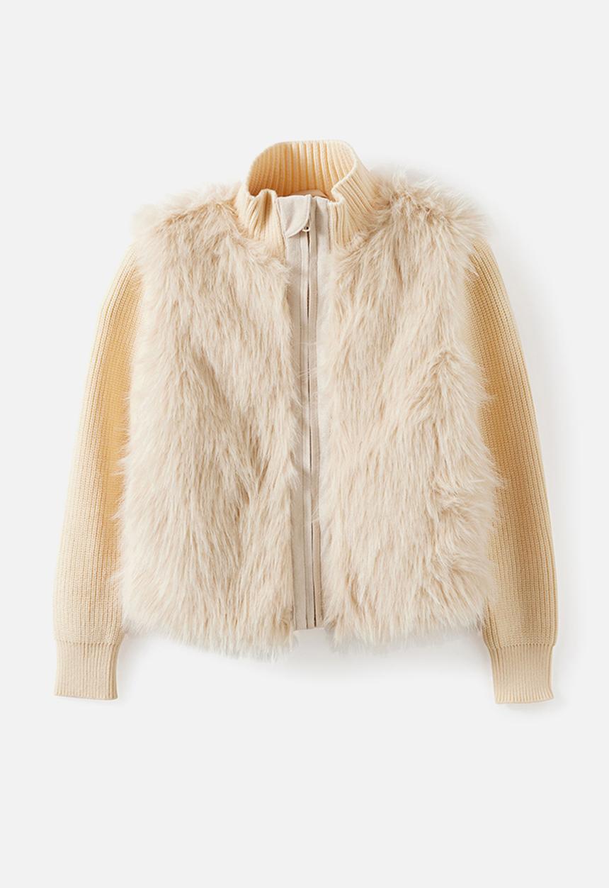 Cotton On - Zip Thru Knit Faux Fur Jacket - Dark Vanilla