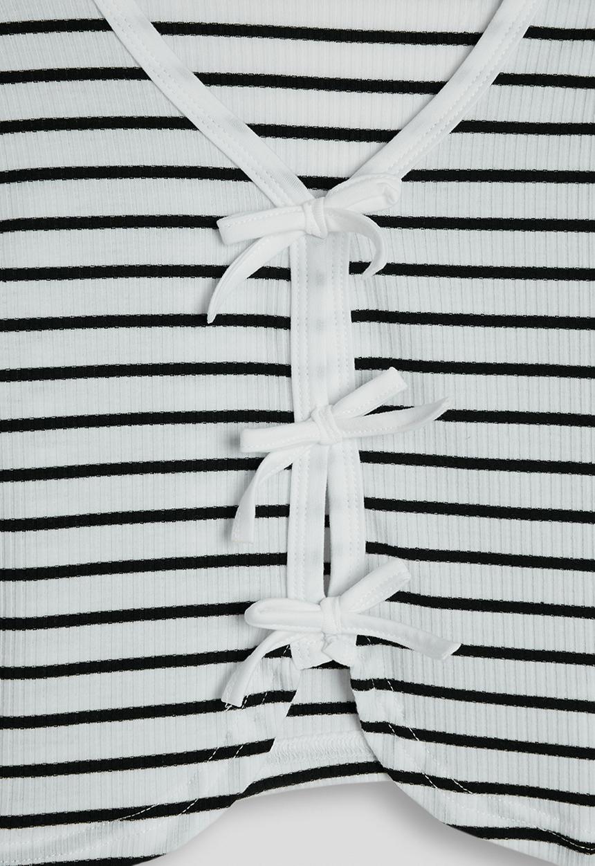 Pop Candy - Tie bow top and pants - black/white stripe