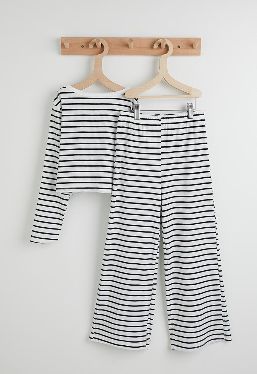 Pop Candy - Tie bow top and pants - black/white stripe
