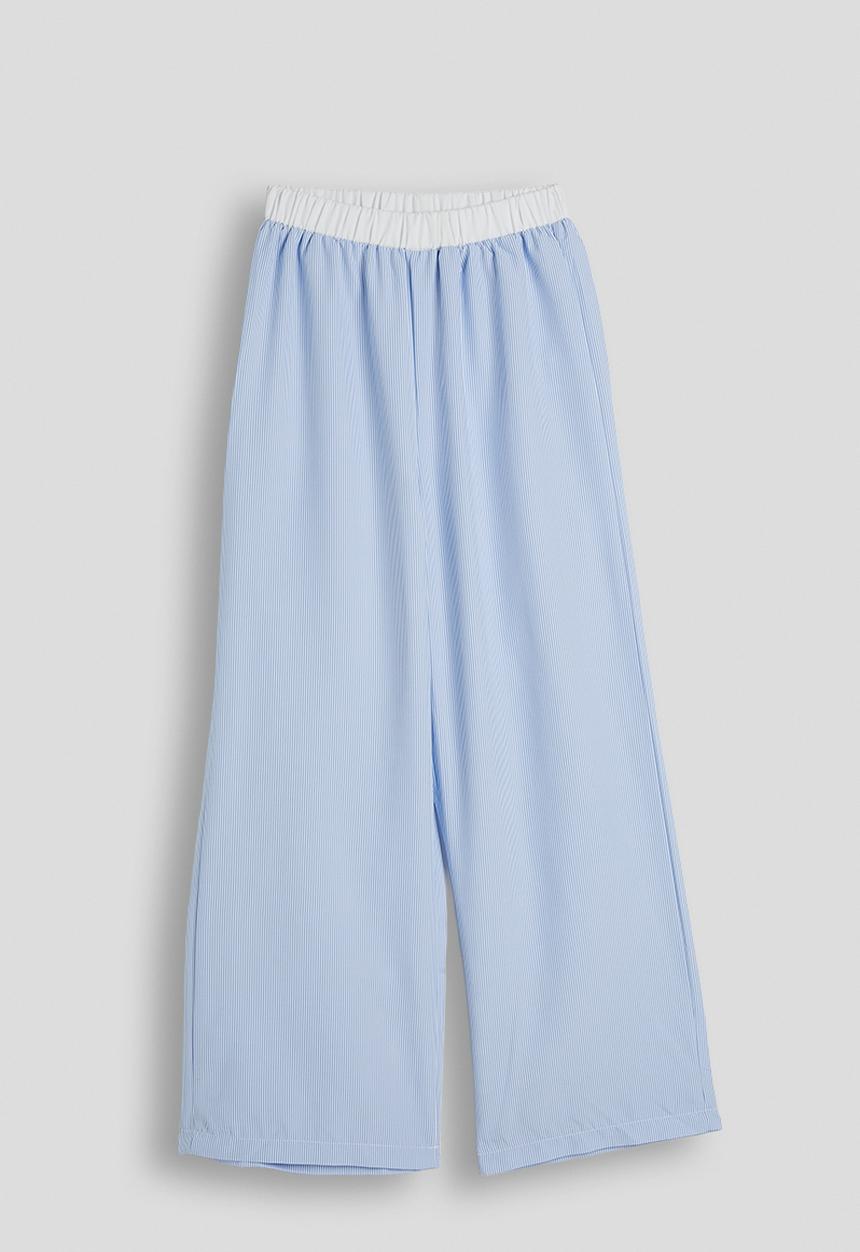 Pop Candy - Ruffle bow tee with pinstripe wide leg pants - white/blue