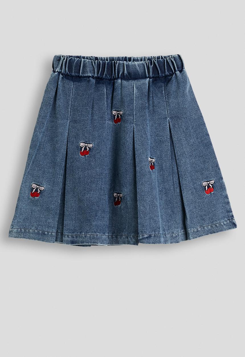 Pop Candy - Tee and pleated denim skirt - black / blue