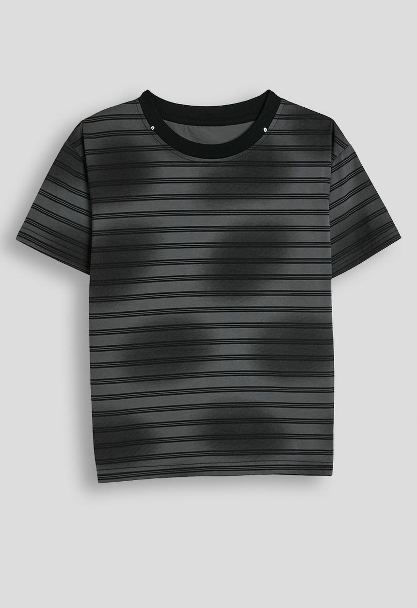 Pop Candy - Striped tee with denim cargo shorts - grey/black 
