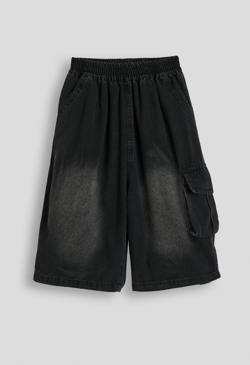 Pop Candy - Striped tee with denim cargo shorts - grey/black 