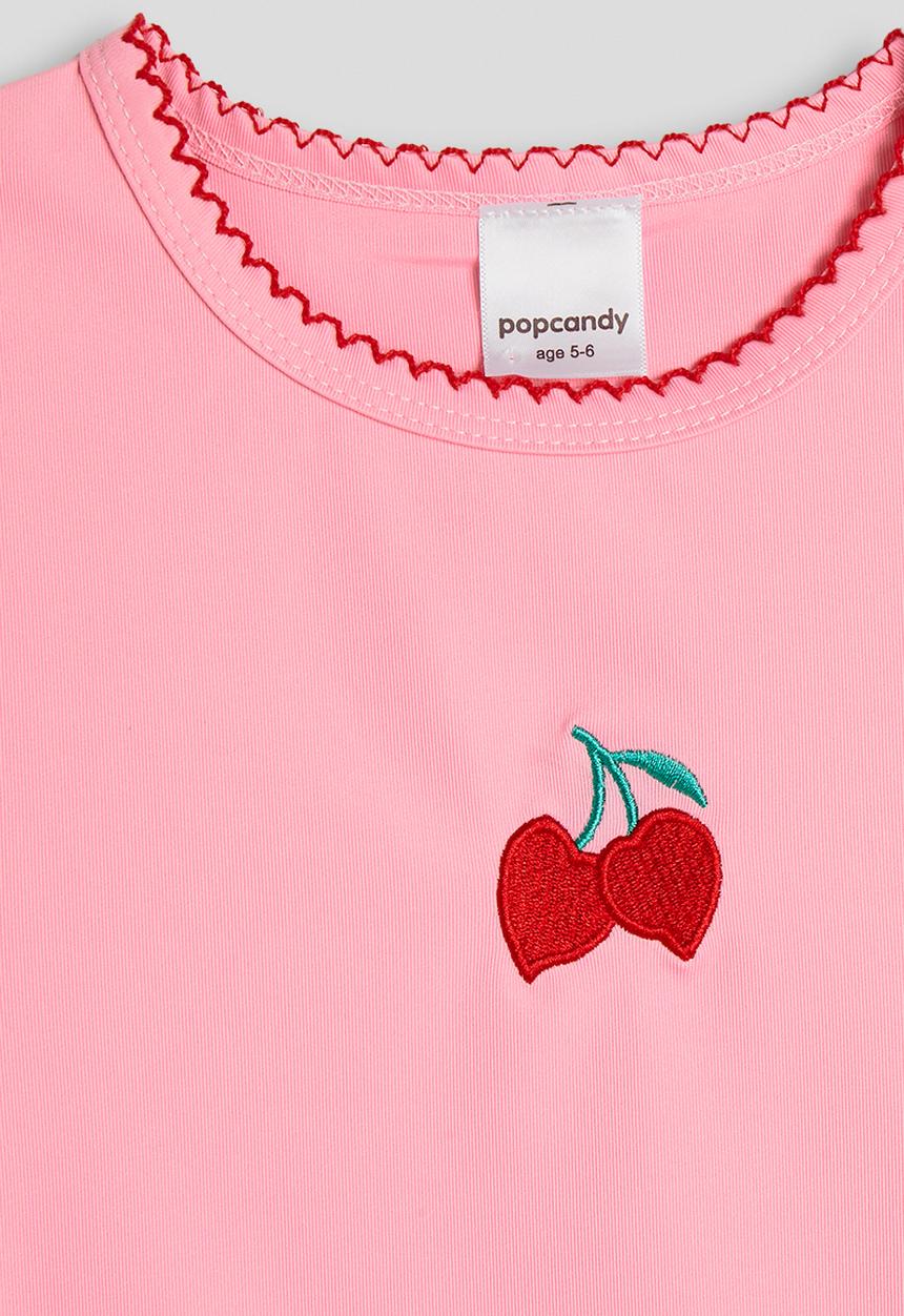 Pop Candy - Cherry embroidered tee and pleated denim skirt - pink/blue