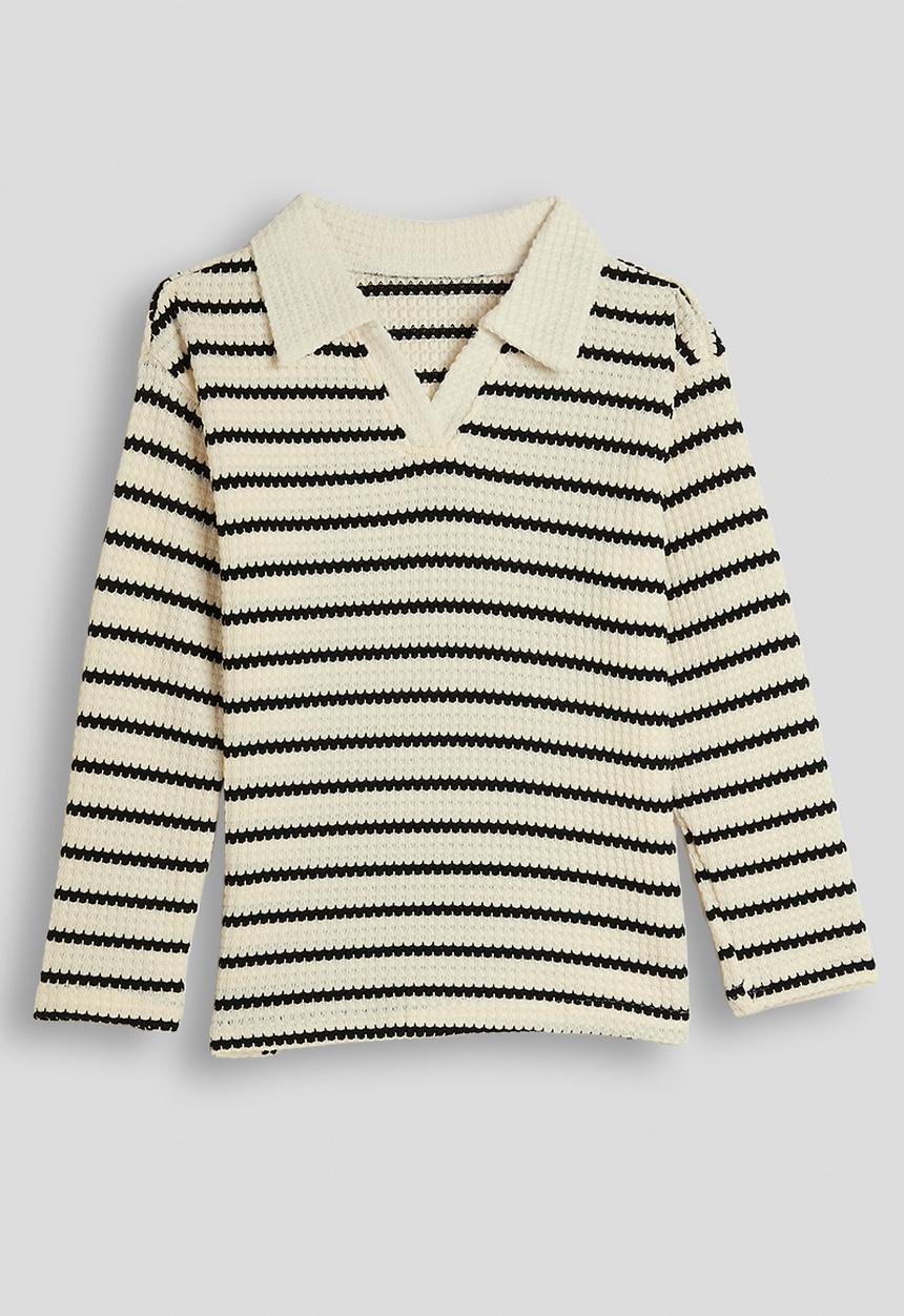 Pop Candy - Waffle knit lounge set - cream/black stripe