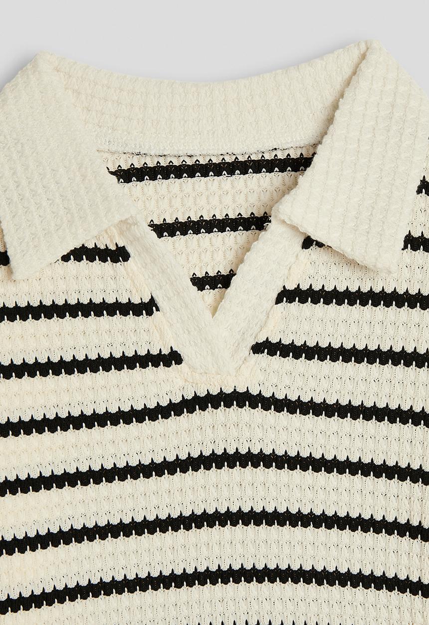 Pop Candy - Waffle knit lounge set - cream/black stripe