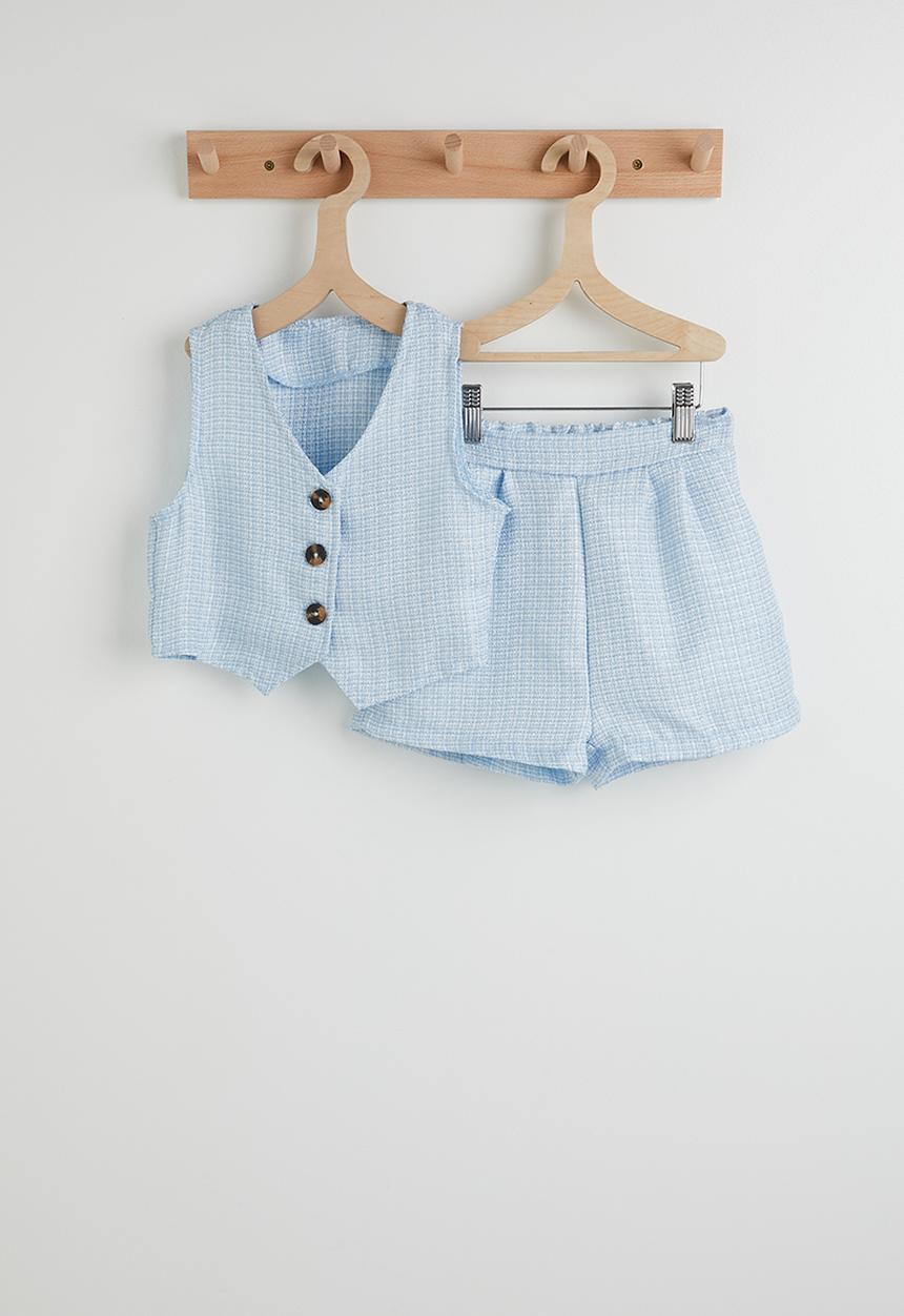 Pop Candy - Tweed waistcoat and shorts - light blue