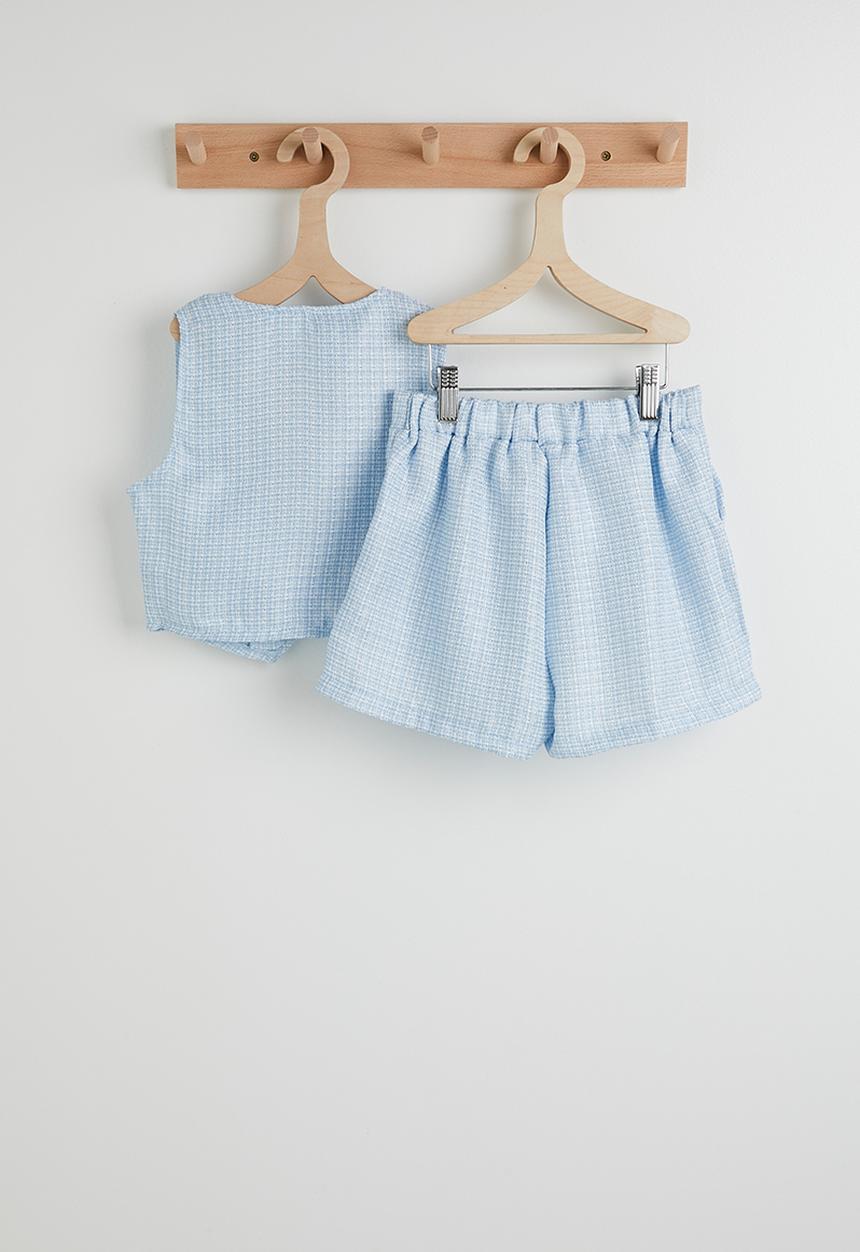 Pop Candy - Tweed waistcoat and shorts - light blue