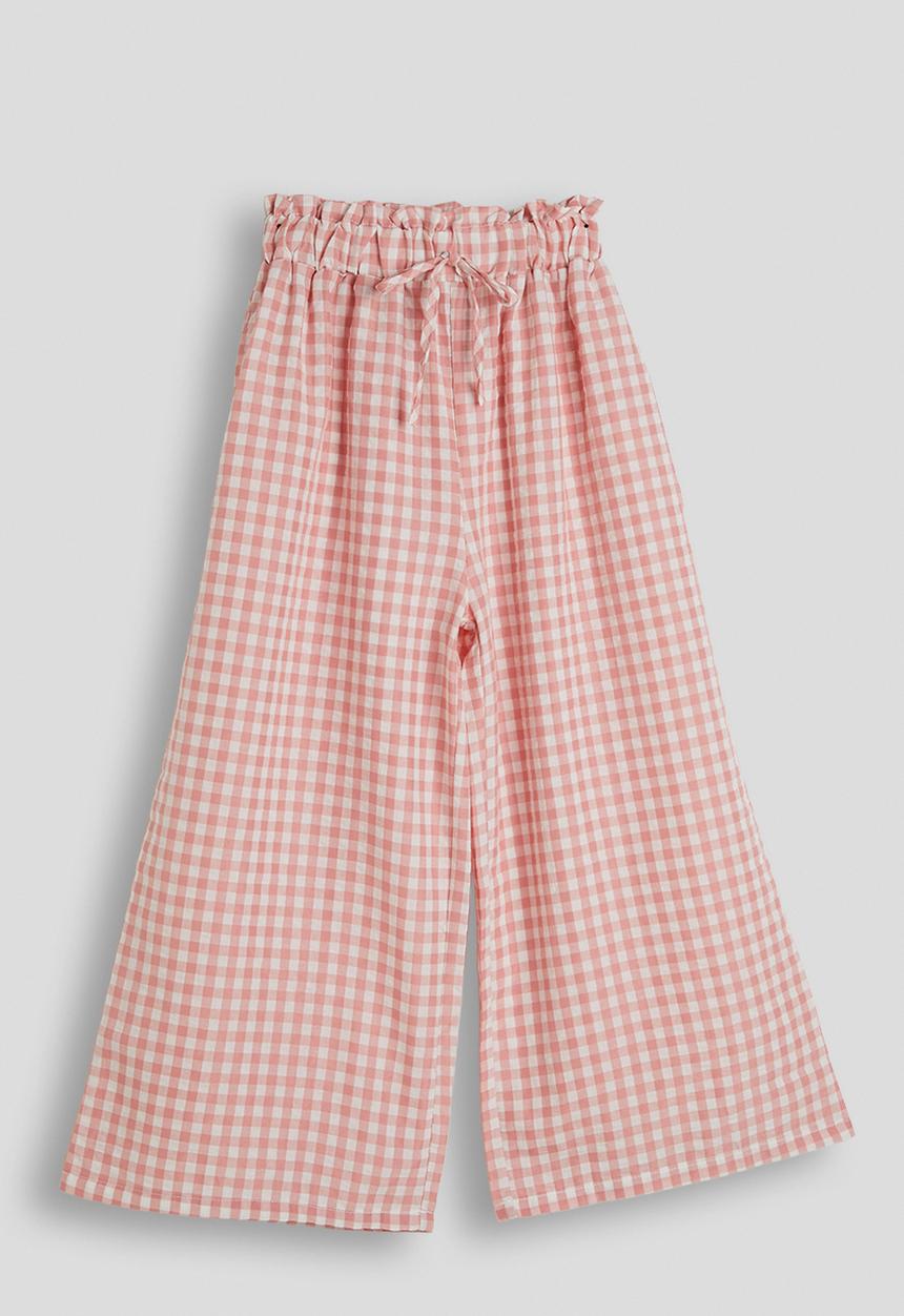 Pop Candy - Gingham wide leg paper bag pants - dusty pink