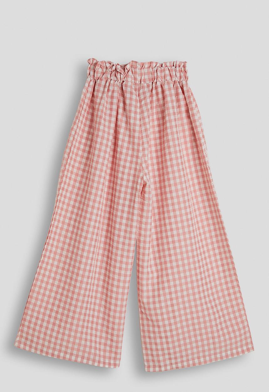 Pop Candy - Gingham wide leg paper bag pants - dusty pink