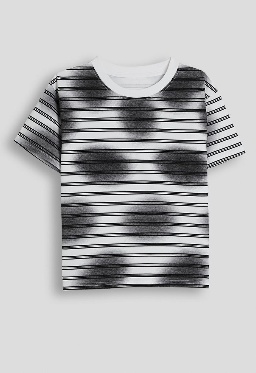 Pop Candy - Striped tee with denim cargo shorts - white/black