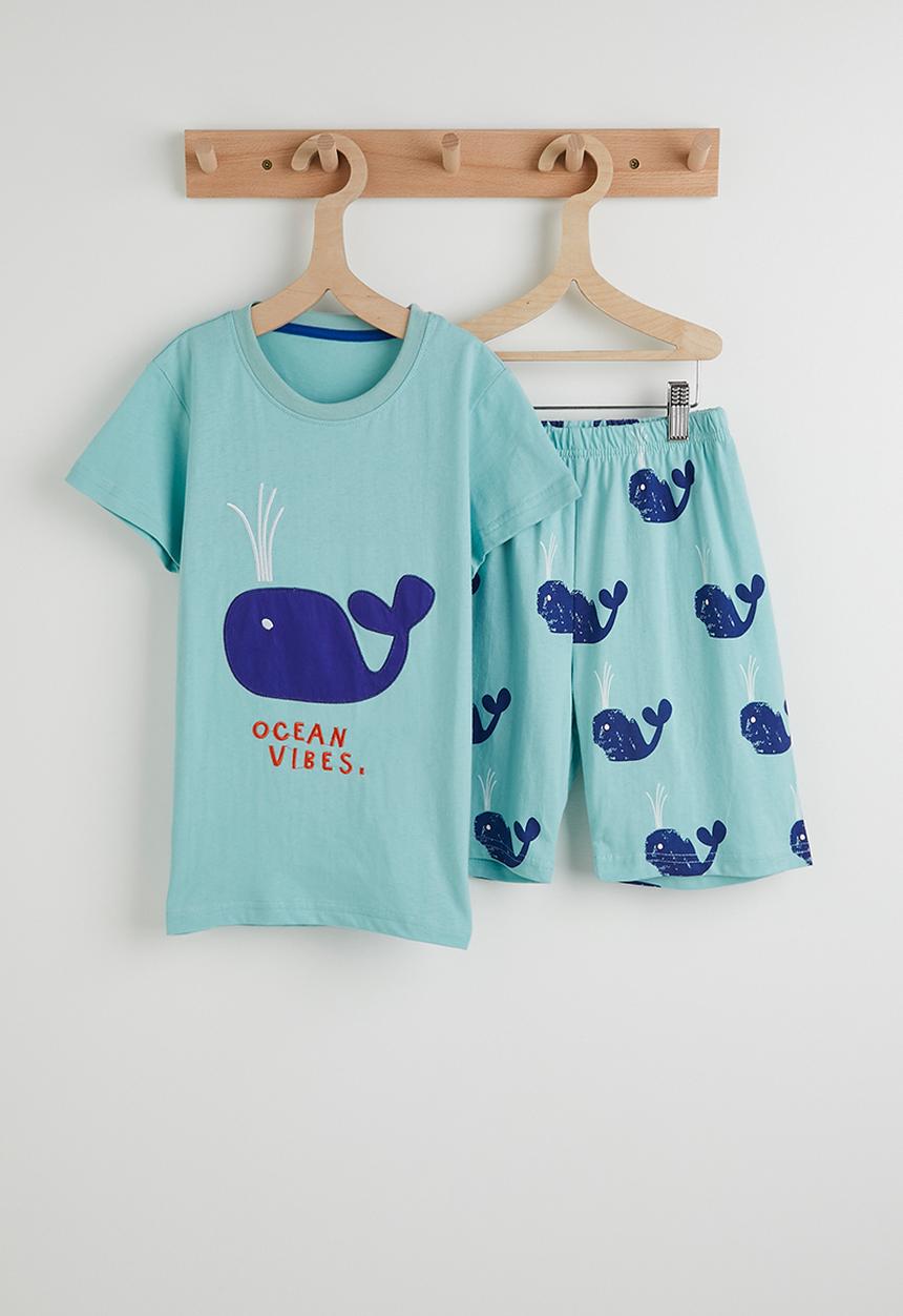 Pop Candy - Whale graphic tee with aop shorts - blue