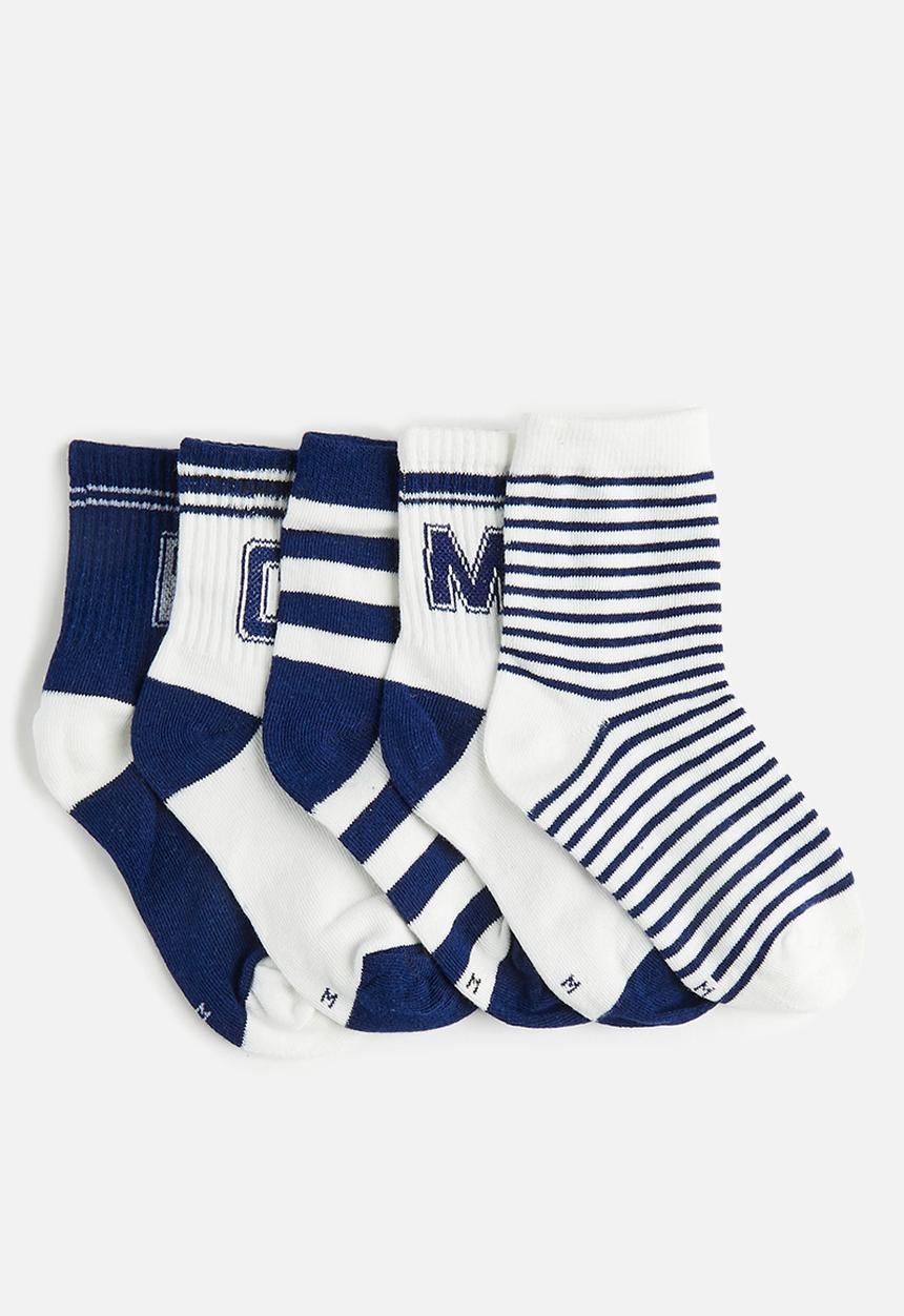 Pop Candy - 5 Pack sporty crew socks - navy/white