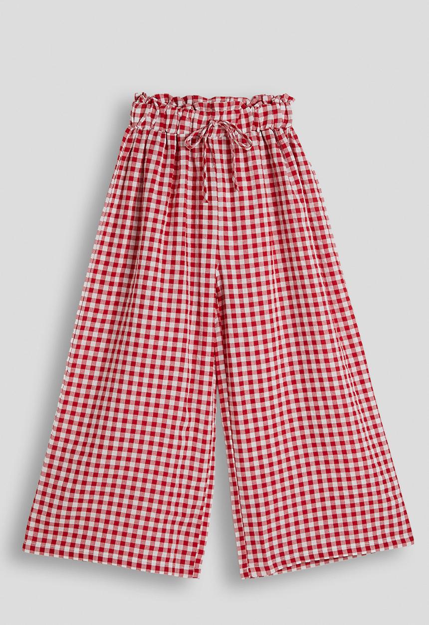 Pop Candy - Gingham wide leg paper bag pants - red