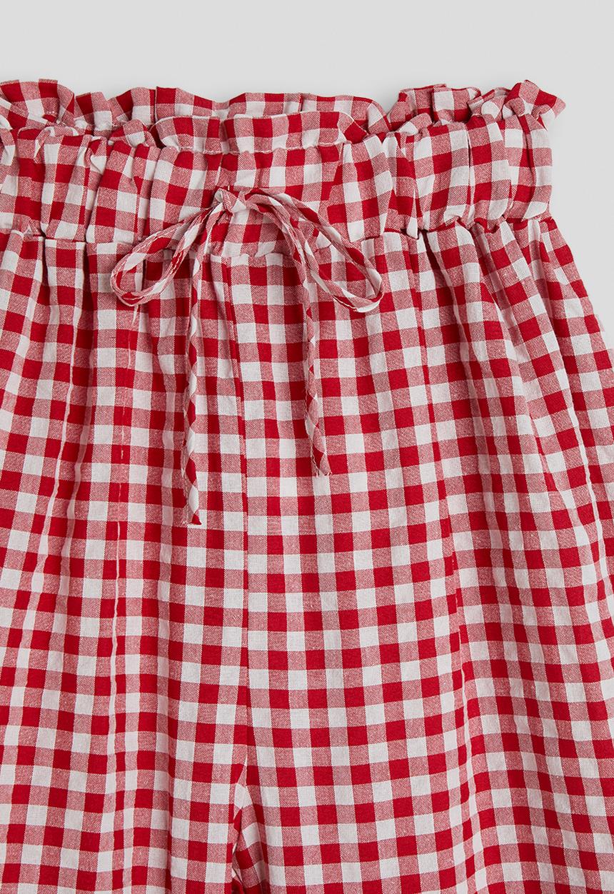 Pop Candy - Gingham wide leg paper bag pants - red