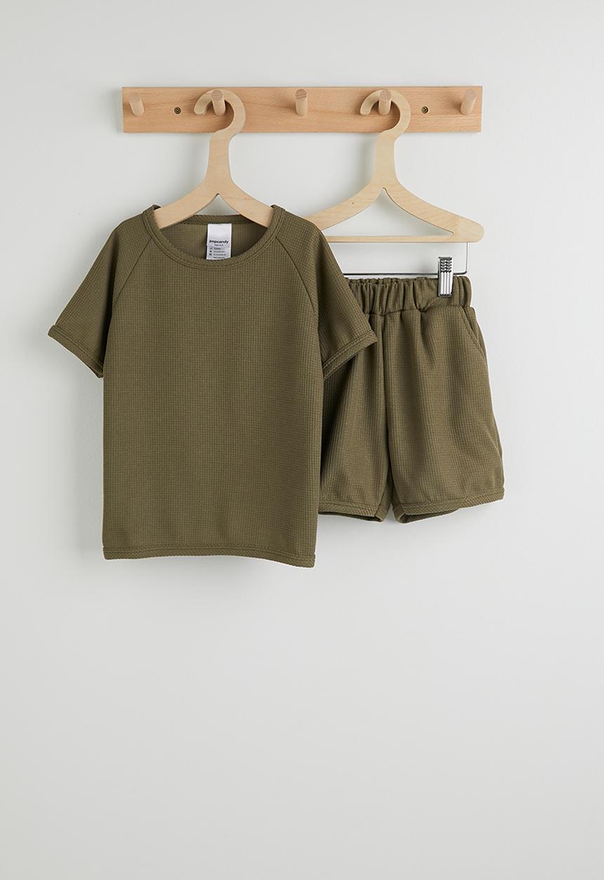 Pop Candy - Waffle knit tee and shorts - olive
