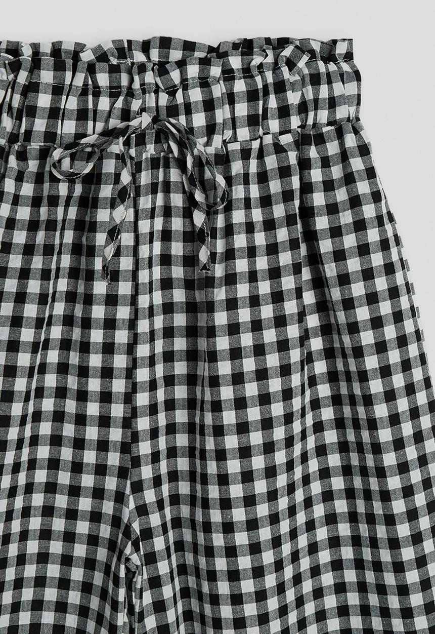 Pop Candy - Gingham wide leg paper bag pants - black