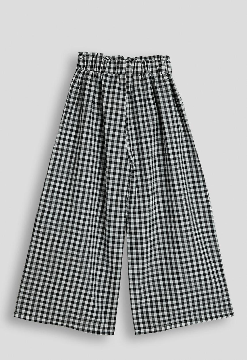 Pop Candy - Gingham wide leg paper bag pants - black
