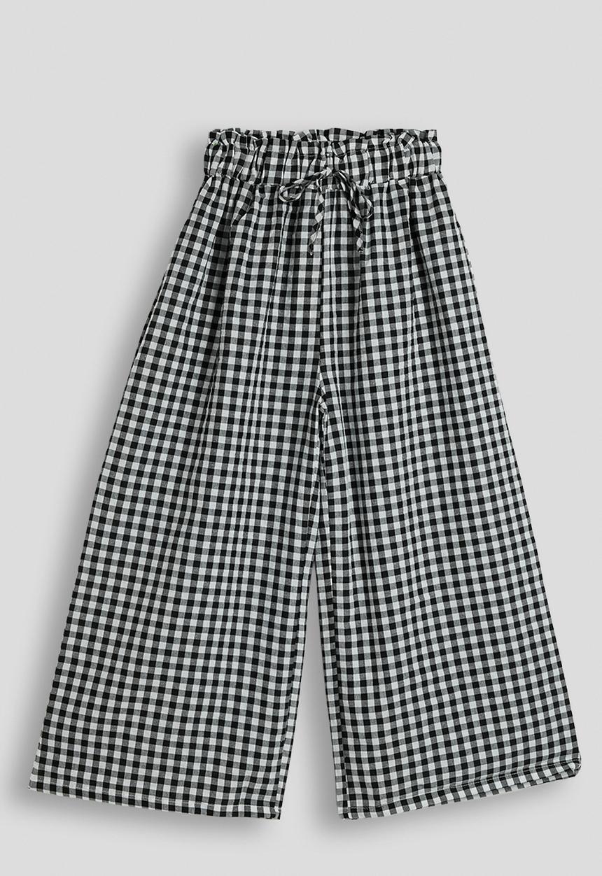 Pop Candy - Gingham wide leg paper bag pants - black