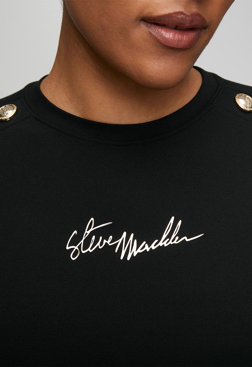 Steve Madden - Ladies riley long sleeve top with poppers  - black