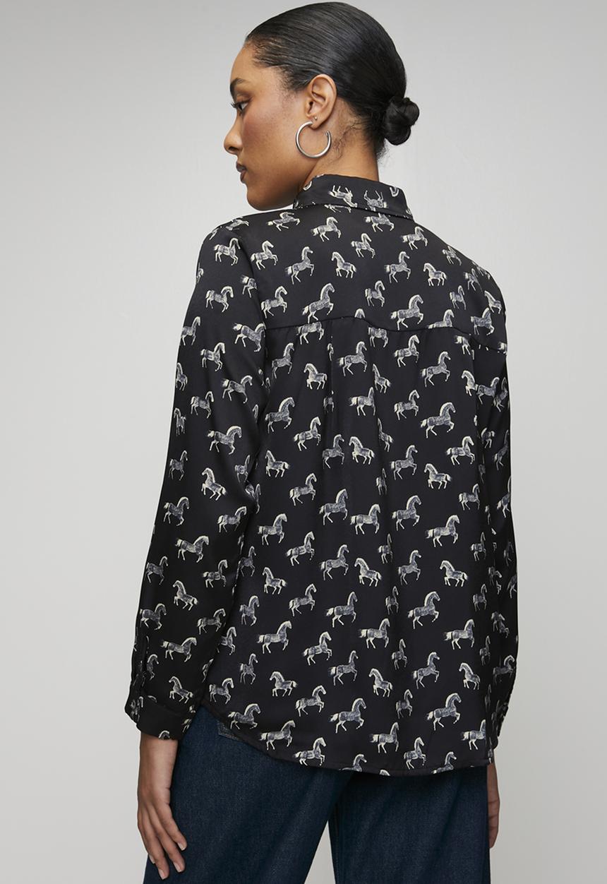 Me&B - Printed Shirt in Horse Novelty - Black