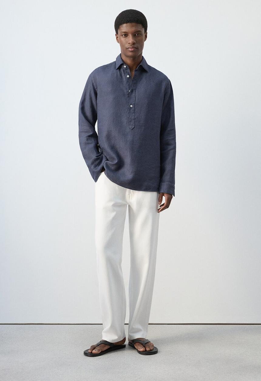 MANGO - Rupit  100% Linen  Shirt - Medium Blue