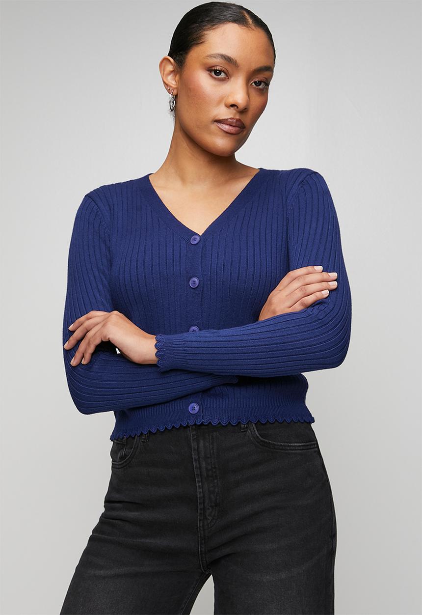 Lettuce Trim Cardigan - Navy