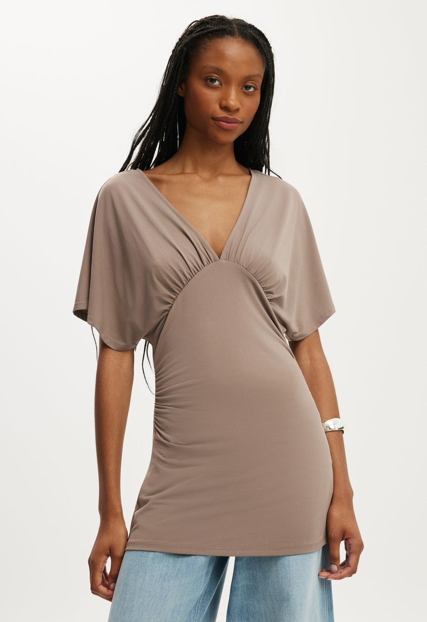 Cotton On - Jana V Neck Tunic - Washed Mocha