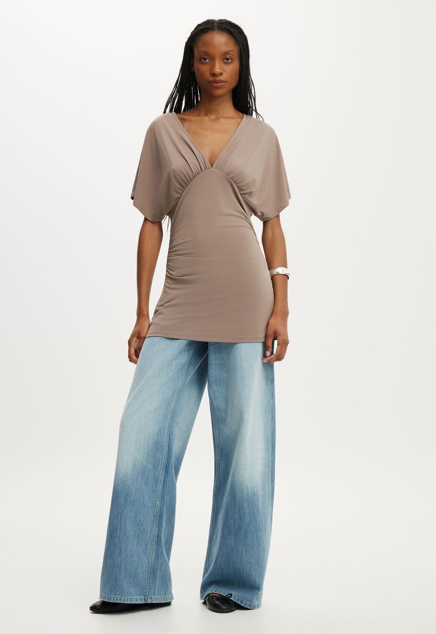 Cotton On - Jana V Neck Tunic - Washed Mocha