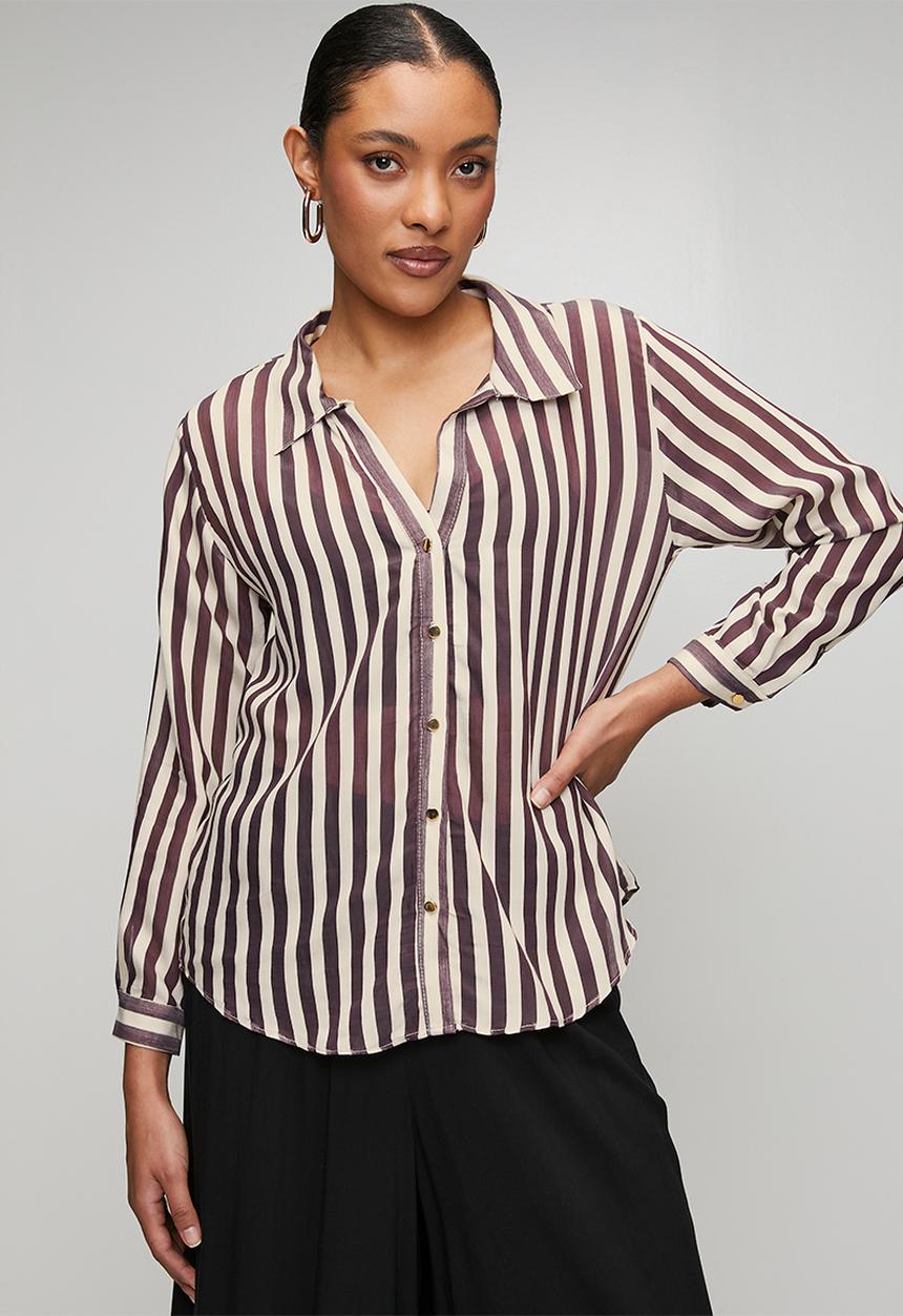 Trendyol - Fit Striped Woven Shirt - Plum