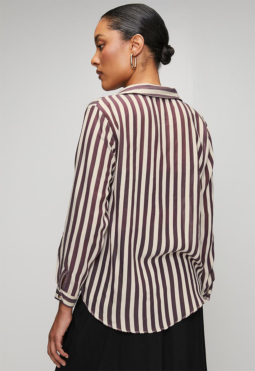 Trendyol - Fit Striped Woven Shirt - Plum