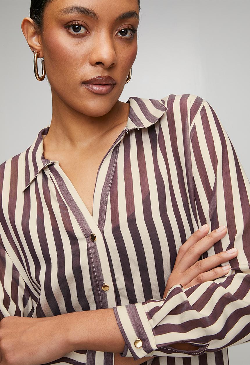 Trendyol - Fit Striped Woven Shirt - Plum