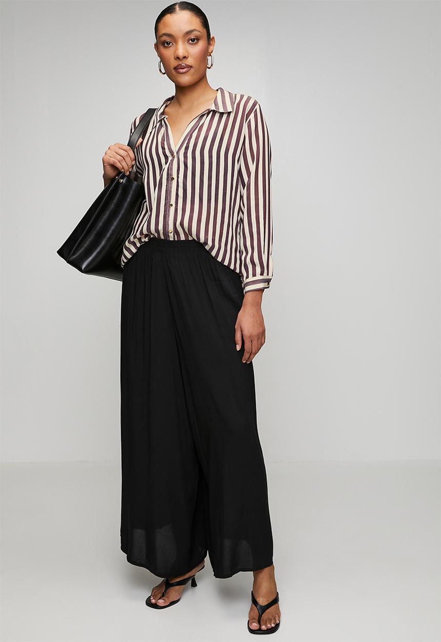 Trendyol - Fit Striped Woven Shirt - Plum