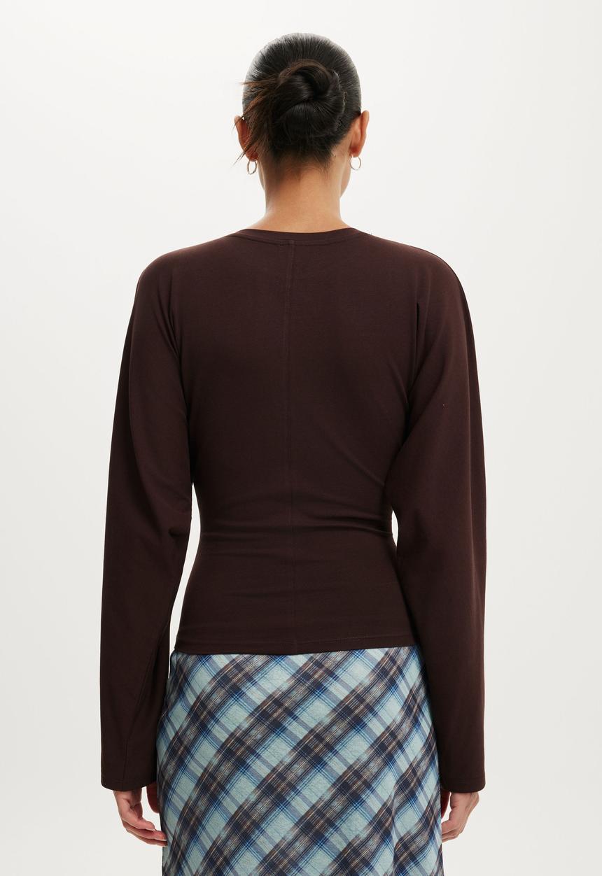 Cotton On - Blair Batwing Long Sleeve - Dark Oak