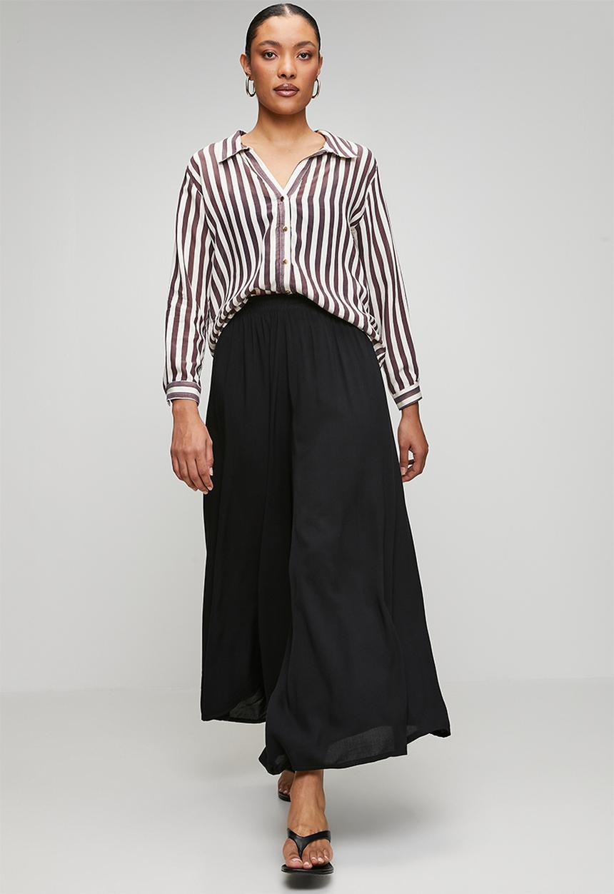 Trendyol - Elastic Waist Wide Leg Pants - Black