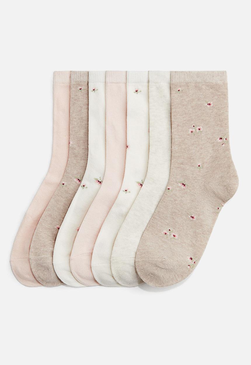 H&M - 7-pack socks - beige marl/floral