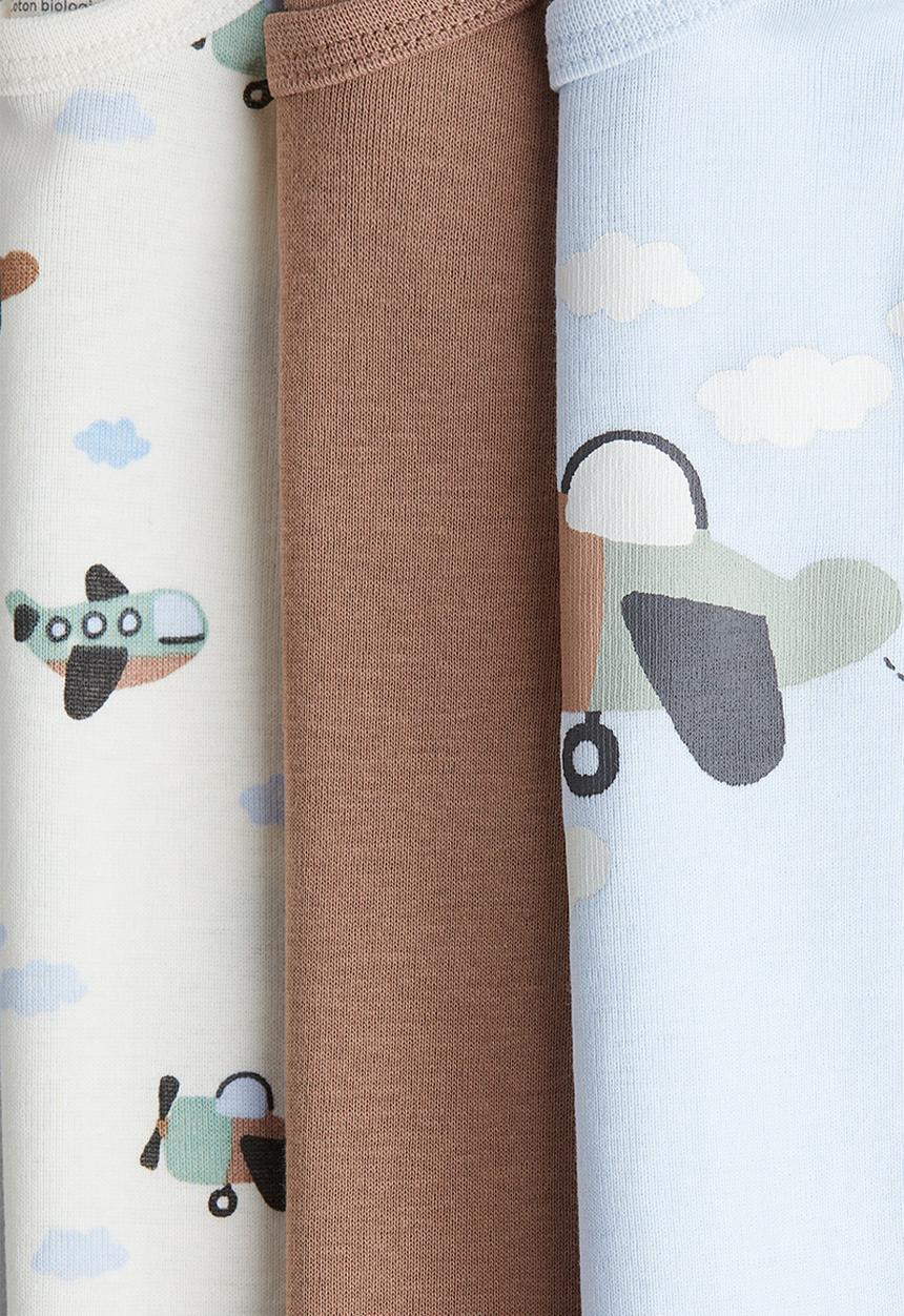 H&M - 3-Pack cotton envelope-neck bodysuits - light blue/airplanes