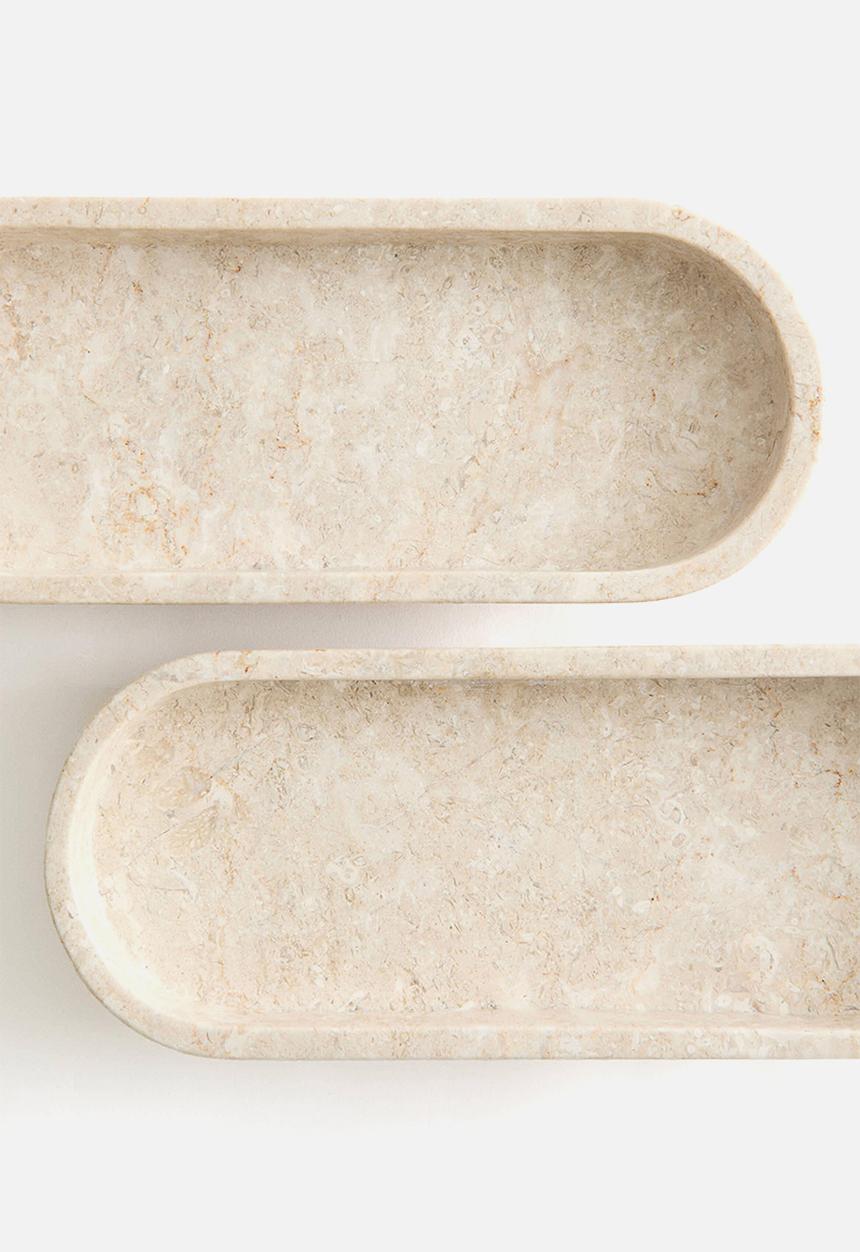 H&M - Oval marble plate - light beige/marbled