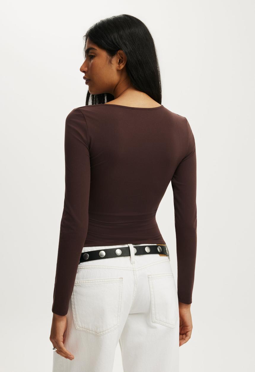 Cotton On - Tully Drape Long Sleeve - Dark Oak