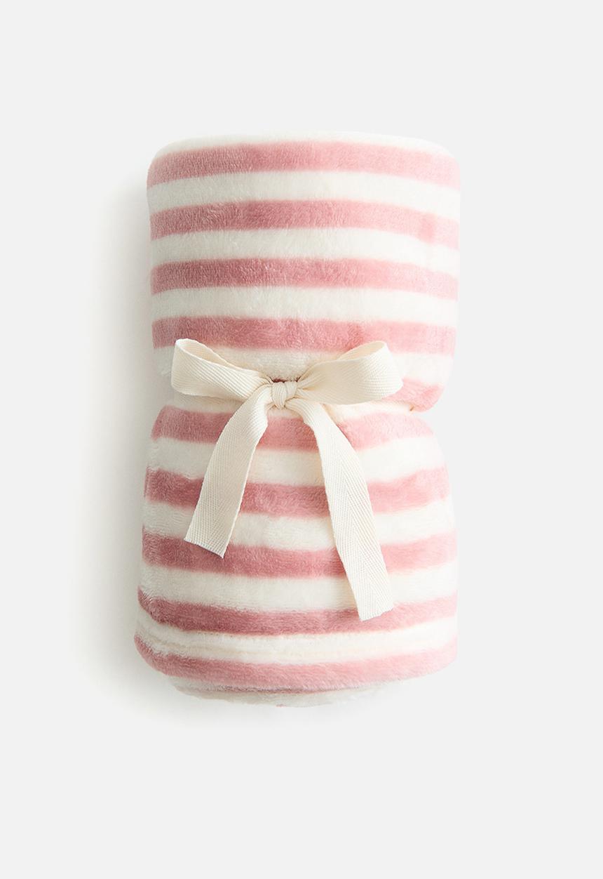 H&M - Striped fleece blanket - pink/striped