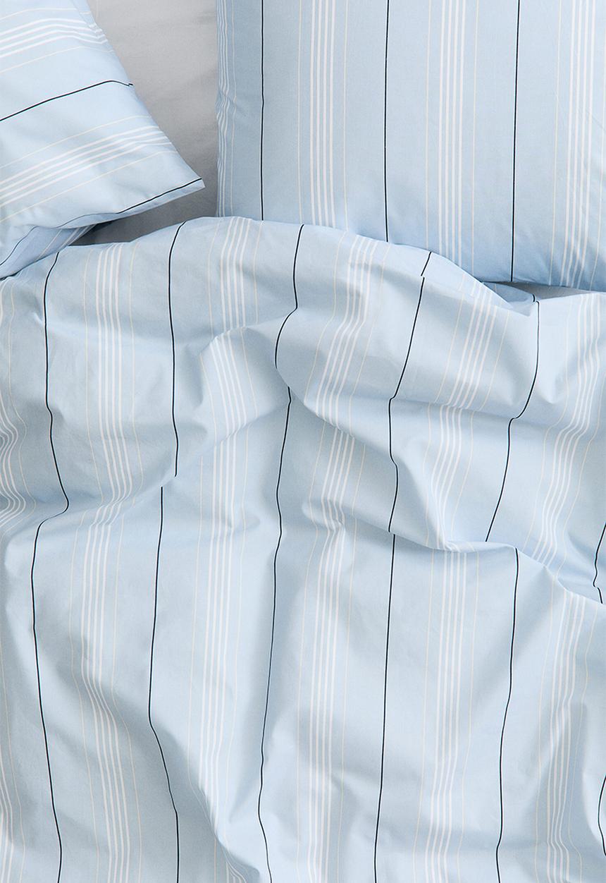 H&M - Cotton percale double/king duvet cover set - light blue/striped