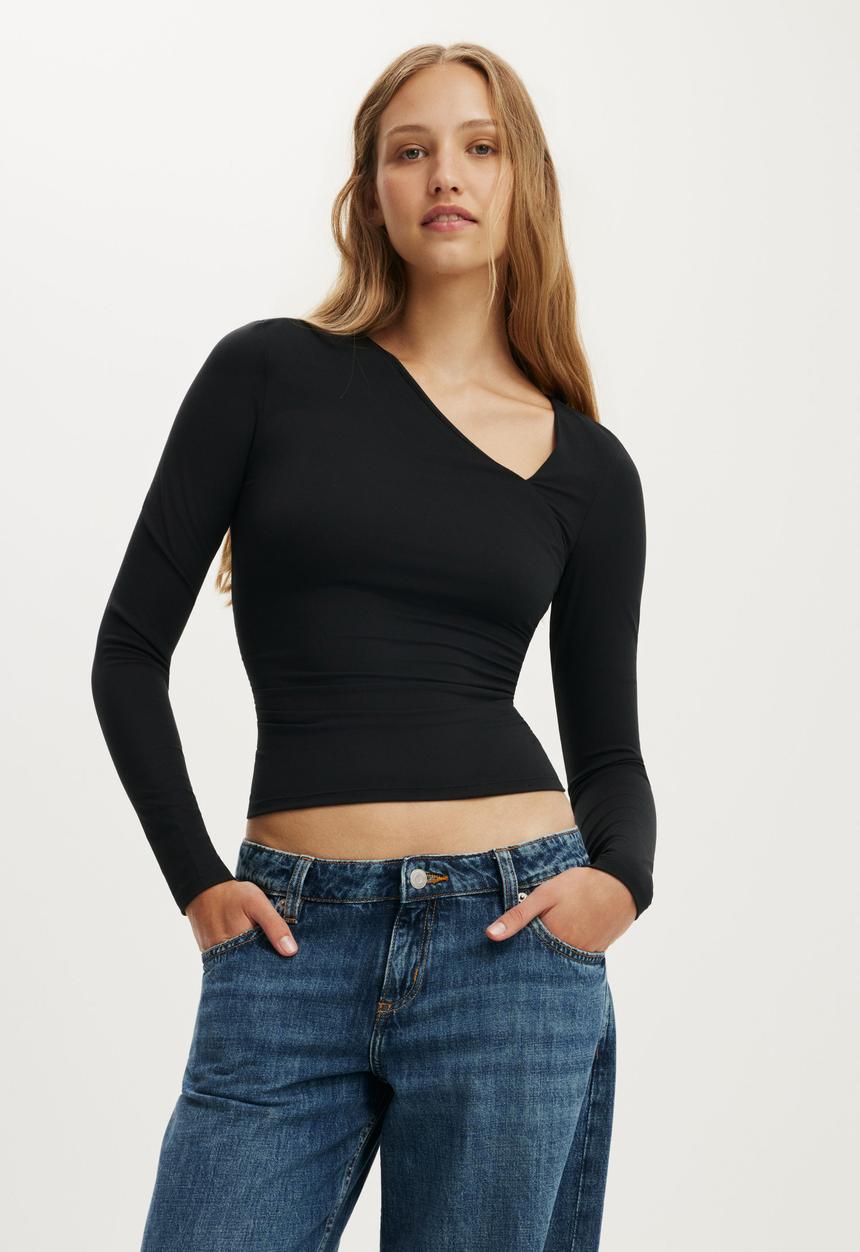 Cotton On - Tully Drape Long Sleeve - Black